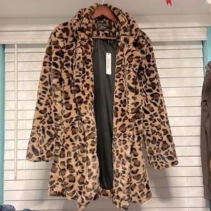 Faux fur leopard print coat